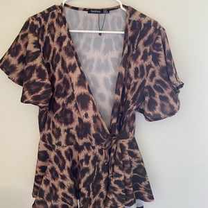 Boohoo cheetah blouse